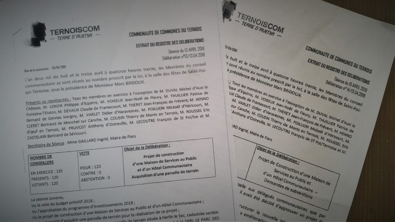 Une délibération du 13 avril visait déjà les terrains d’Herlin pour l’hôtel communautaire